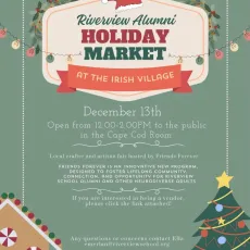 Riverview’s Friends Forever is thrilled to announce the first-ever Riverview Alumni Holiday Market!

Join us on Saturday, December 13th, at the Irish Village for a festive day of community spirit, creativity, and holiday cheer. We’re inviting local crafters and artisans to host their own table at the Holiday Market free of charge!

If you or someone you know would like to showcase handmade goods or artistic creations at the Market, click the link in our bio to sign up as a vendor! #riverviewschool #holidaymarket